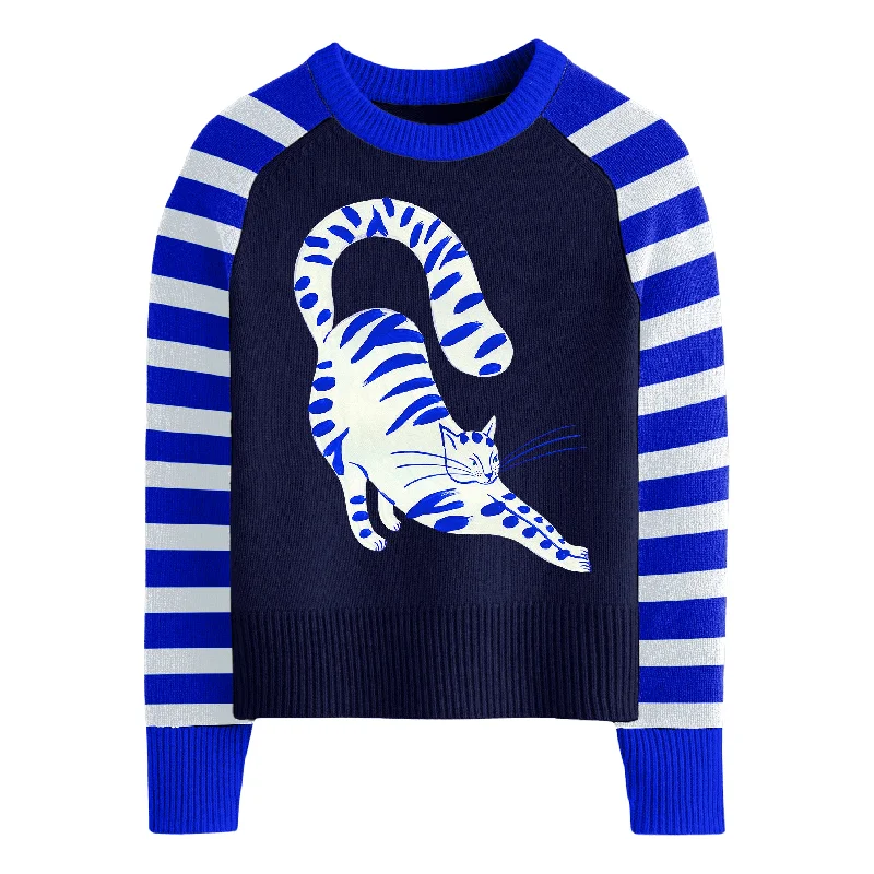 Women's blue Kitty retro striped knitwear