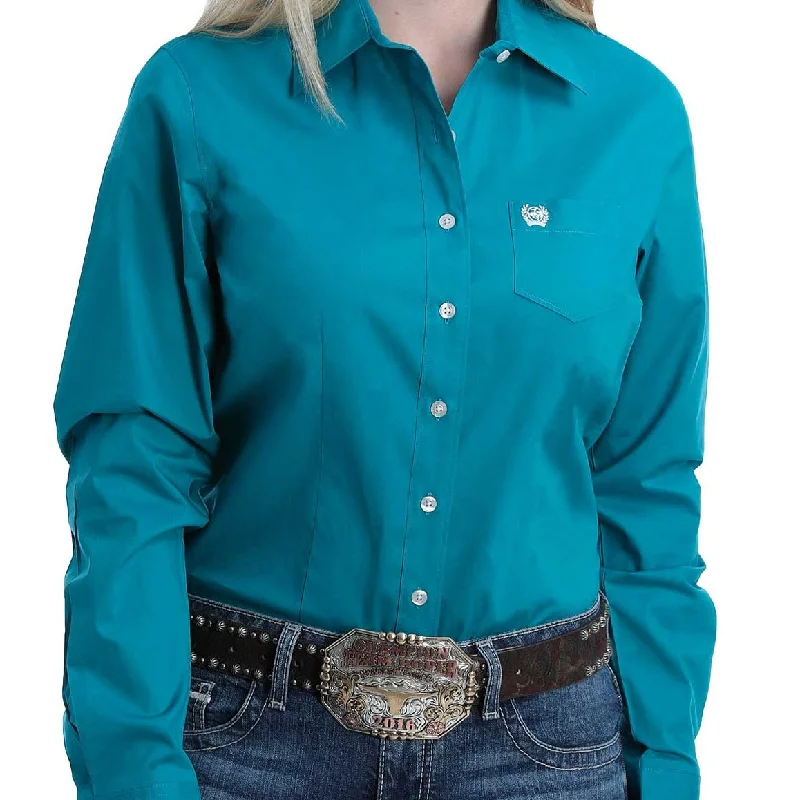 Cinch Women's L/S Solid Teal Western Button Down Shirt