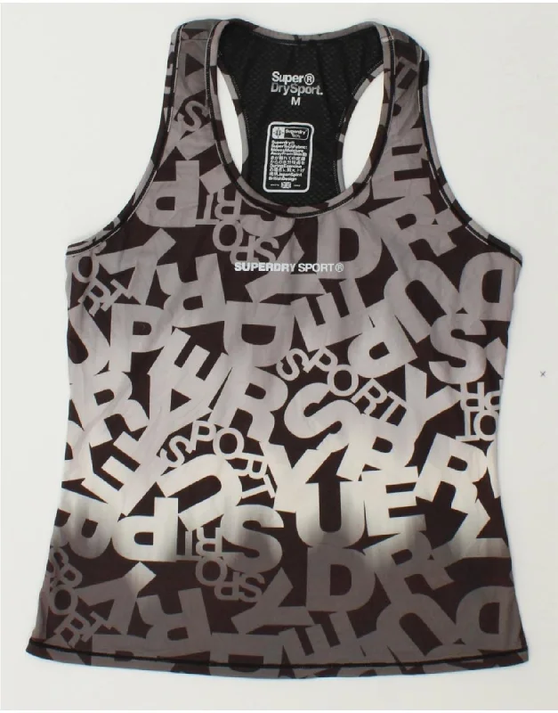 SUPERDRY Womens Graphic Vest Top UK 12 Medium Grey Polyester