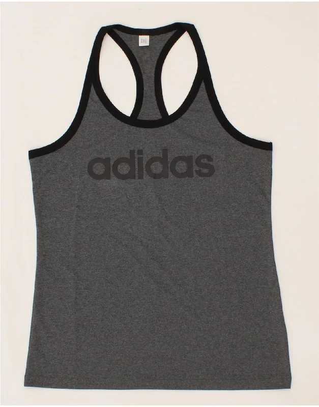 ADIDAS Womens Climalite Graphic Vest Top UK 8/10 Small Grey Polyester