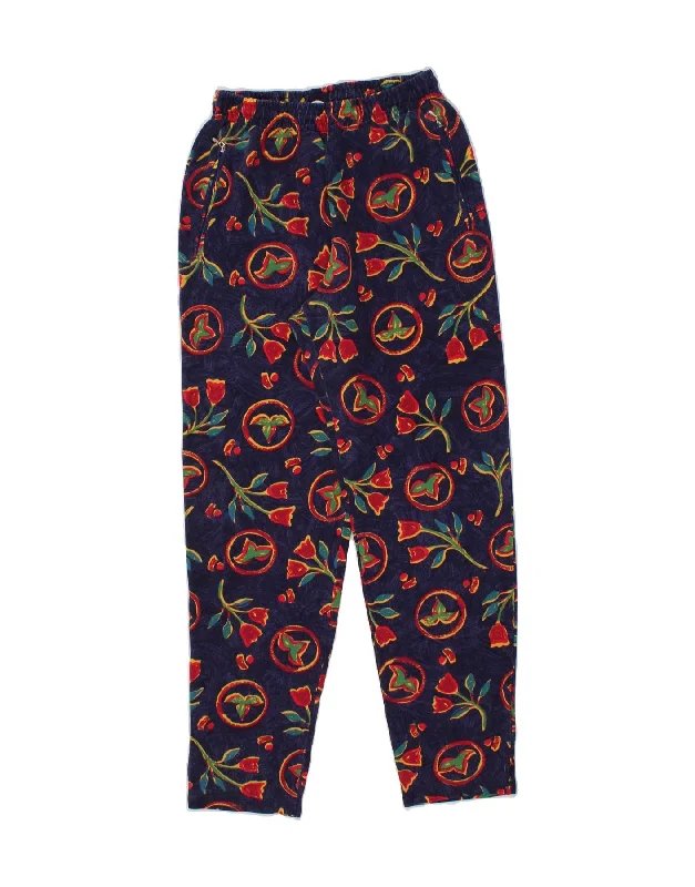 TRIGEMA Womens Tracksuit Trousers UK 10 Small  Navy Blue Floral Cotton