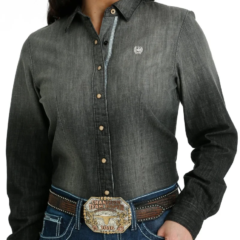 Cinch Women's L/S Black Denim Western Button Down Shirt