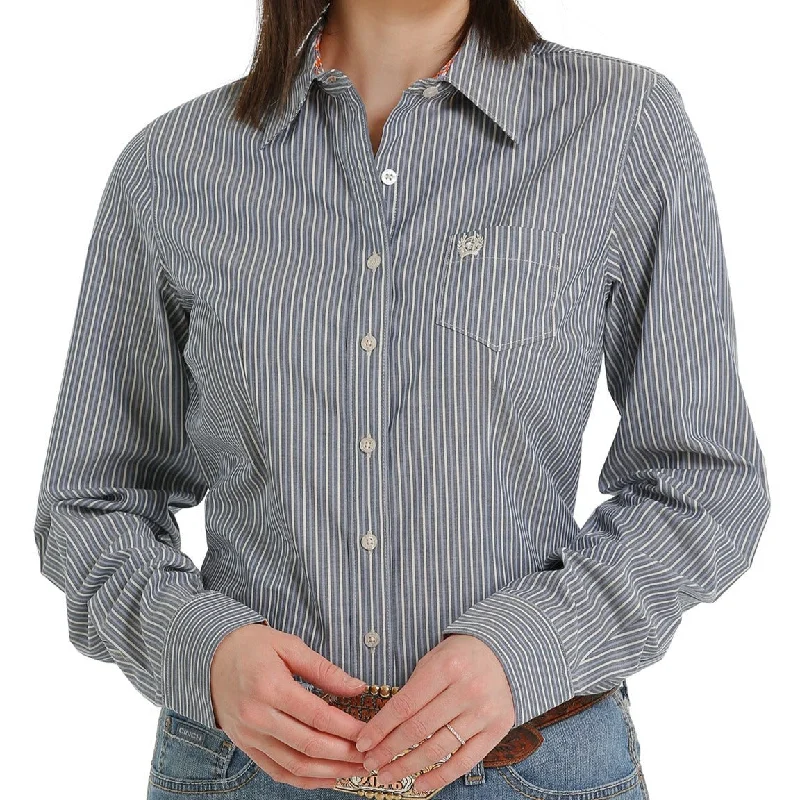 Cinch Women's L/S Light Blue Stripe Button Down Western Shirt