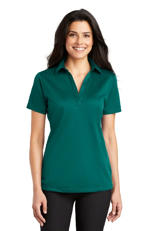 Port Authority Womens Silk Touch Performance Moisture Wicking Short Sleeve Polo Shirt - Teal Green