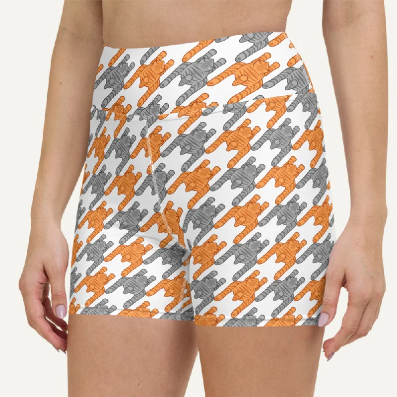 Tabby Cats Houndstooth High-Waisted Shorts