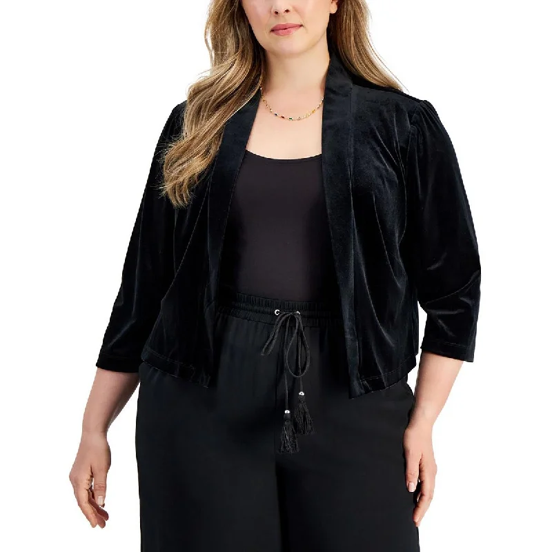 Connected Apparel Womens Petites Velvet Dressy Open-Front Blazer