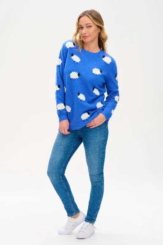 Nessa Jumper- Blue, Fluffy Sheep