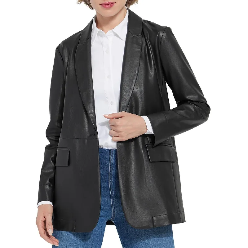 Lysse Womens Eira Faux Leather Collar One-Button Blazer