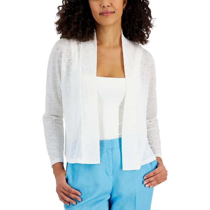 Kasper Womens Petites Crop Three Quarter Sleeve Open-Front Blazer