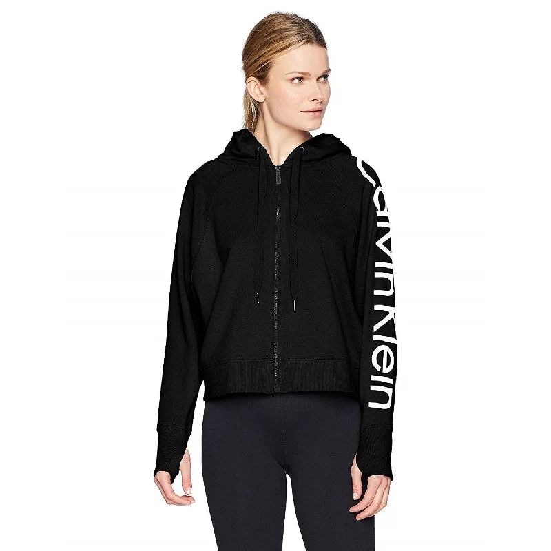 Calvin Klein Performance Women's Logo Terry Hoodie Black Size X-Small - XS