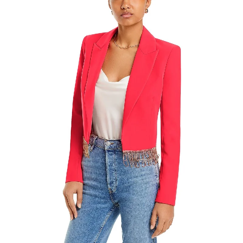 L'Agence Womens Jen Crystal Fringe Cropped Open-Front Blazer