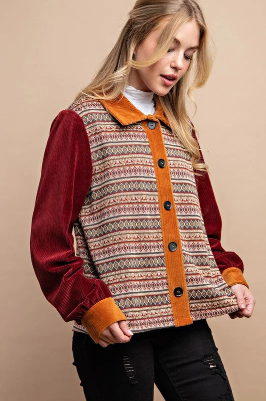 Womens Yarn Dye Pattern Knit and Solid Knit Mixed Jacket