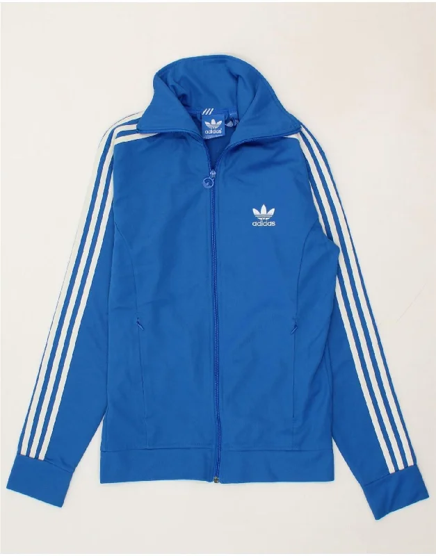 ADIDAS Womens Tracksuit Top Jacket UK 10 Small Blue Cotton