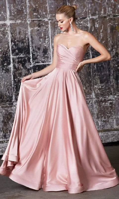 Cinderella Divine - CD0165 Strapless Sweetheart Bodice A-line Satin Gown