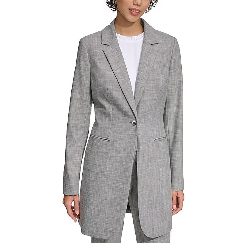 Calvin Klein Womens Woven Pattern One-Button Blazer