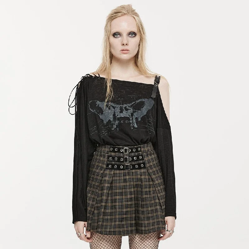 Women's Punk Butterfly Printed Slash Shoulder Shirt