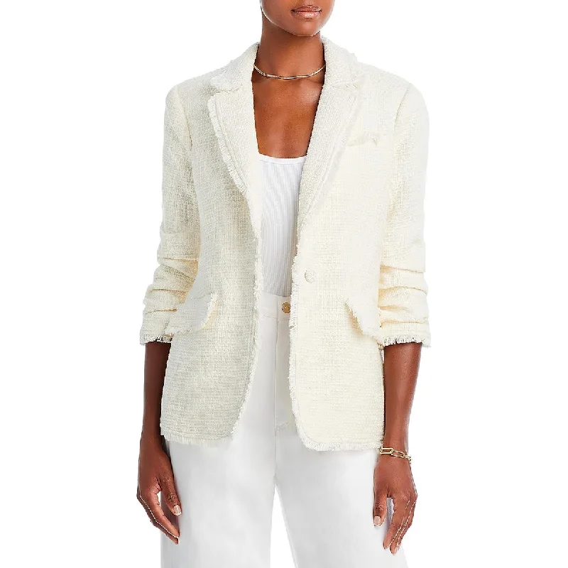 Cinq a Sept Womens Khloe Knit Ruched Sleeve One-Button Blazer