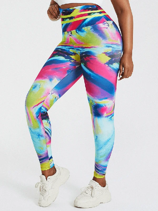 Abstract Tie Dye Print High Waist Bodycon Women Sport Yoga Leggings