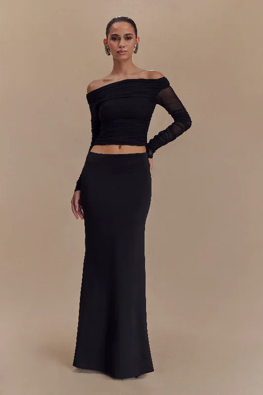 Darla Mesh And Slinky Off Shoulder Maxi Dress - Black