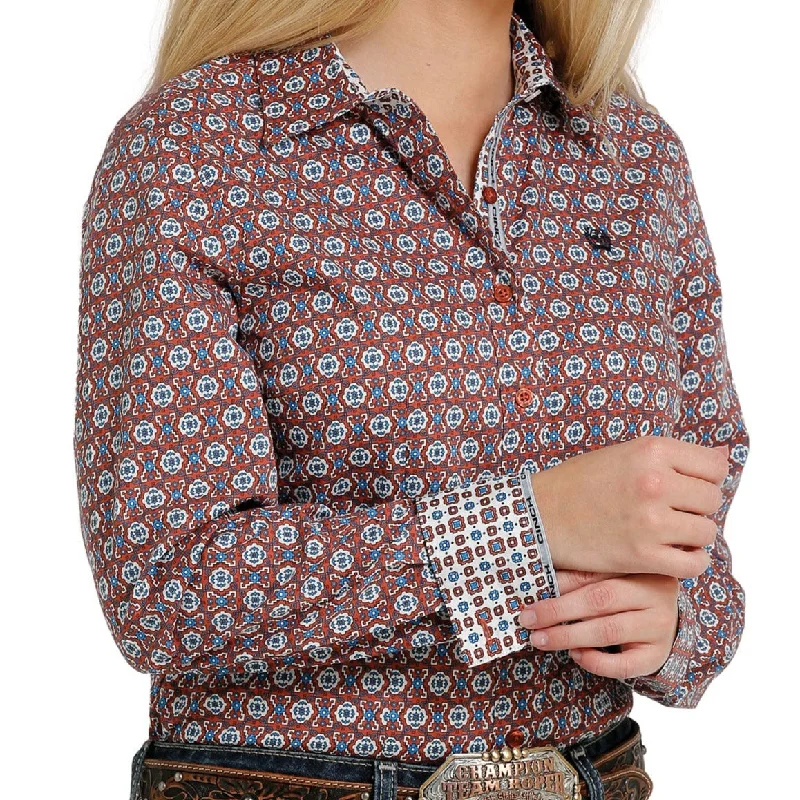 Cinch Women's L/S Rust Geometric Button Down Shirt