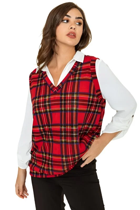 Womens Red Tartan Plaid Pullover Vest