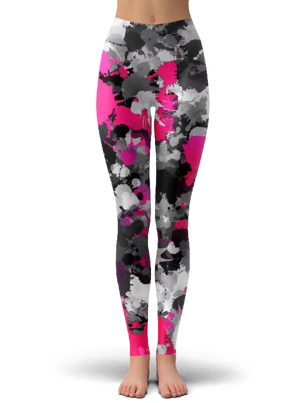 Pink and Grey Paint Splatter Leggings