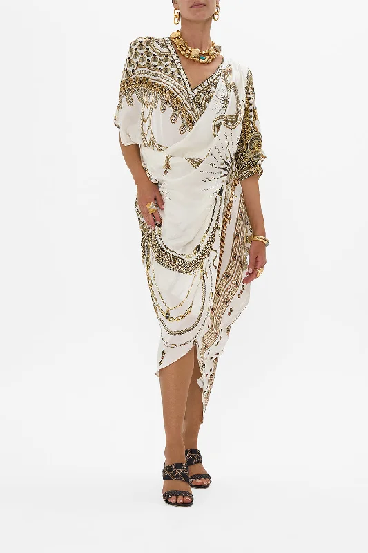 V NECK GATHERED SHOULDER DRAPED KAFTAN GODDESS ENERGY