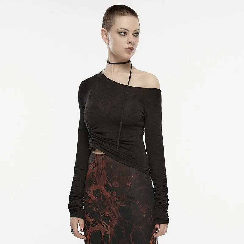 Women's Gothic Slash Shoulder Drawstring Shirt