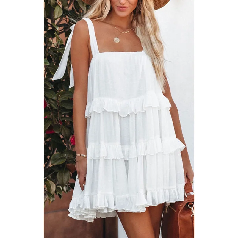 Casual Summer Ruffled Cake Style Mini Dresses