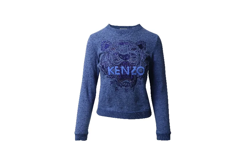 Kenzo Tiger Embroidered Sweater in Blue Cotton