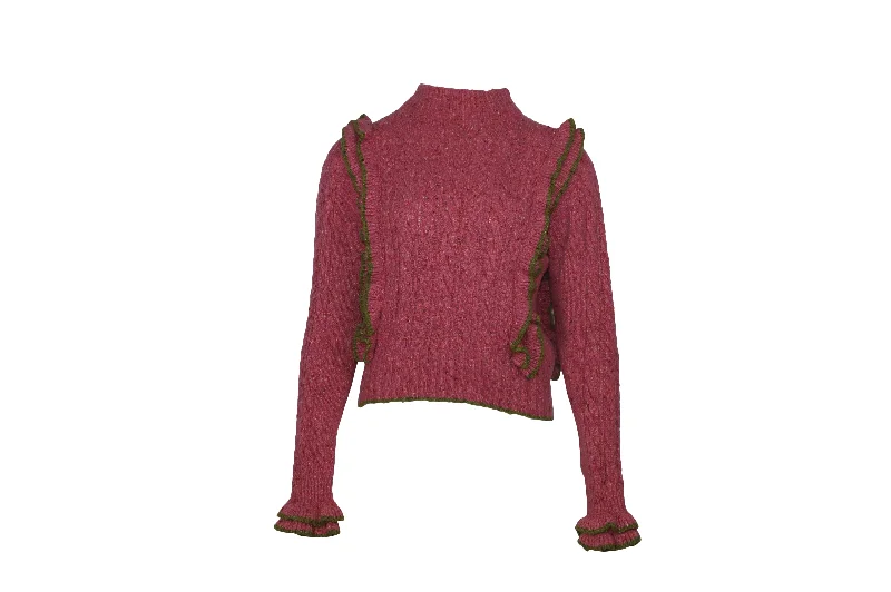 Philosophy Di Lorenzo Serafini Ruffle Cable-Knit Sweater in Pink Wool