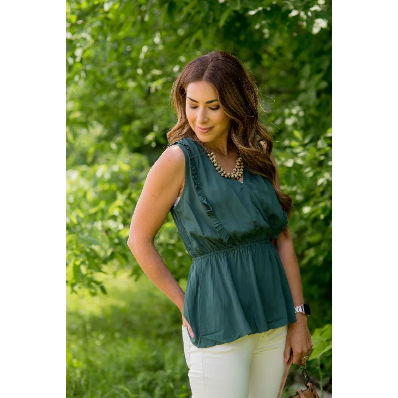 Ruffle Accent Wrap Peplum Tank