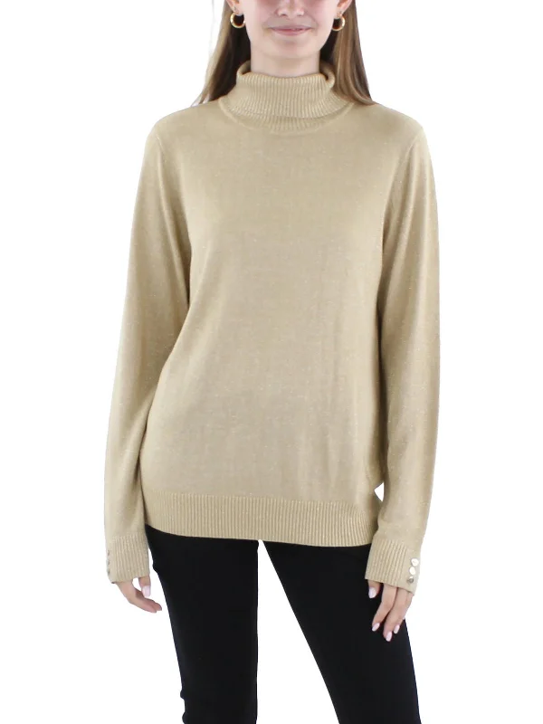 Womens Metallic Knit Turtleneck Sweater