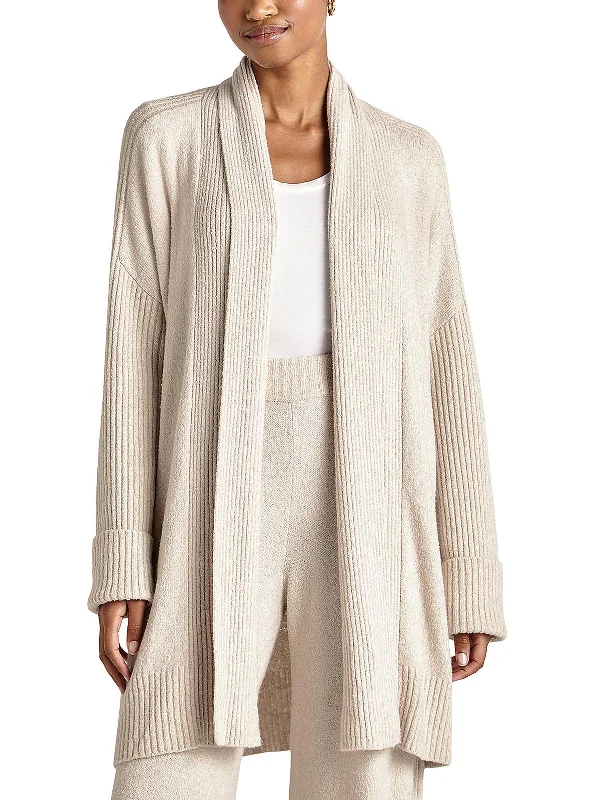 Womens Open Front Ribbed Cardigan Sweater