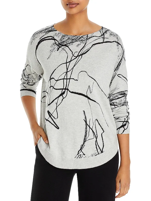 Womens Printed Crewneck Pullover Sweater