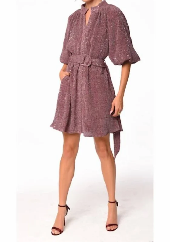 Aniston Sequin Belted Dress In Metallic Pink