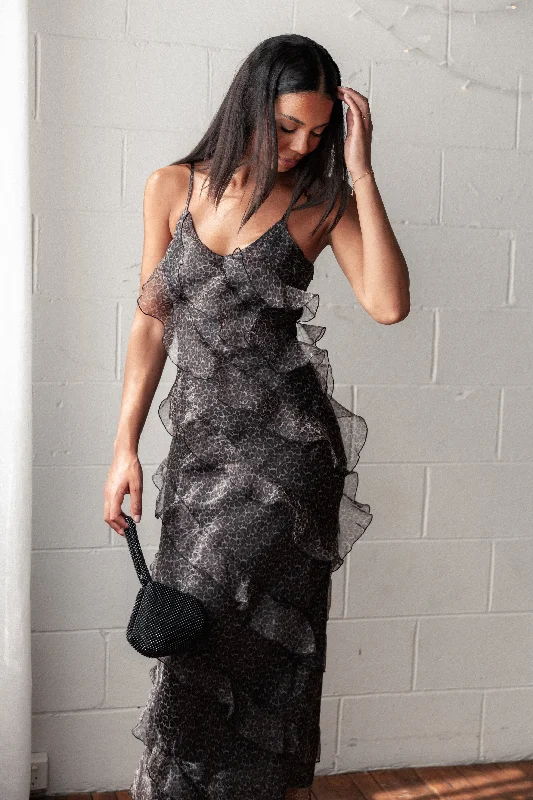 Ciao Ruffles Maxi Dress - Black Leopard