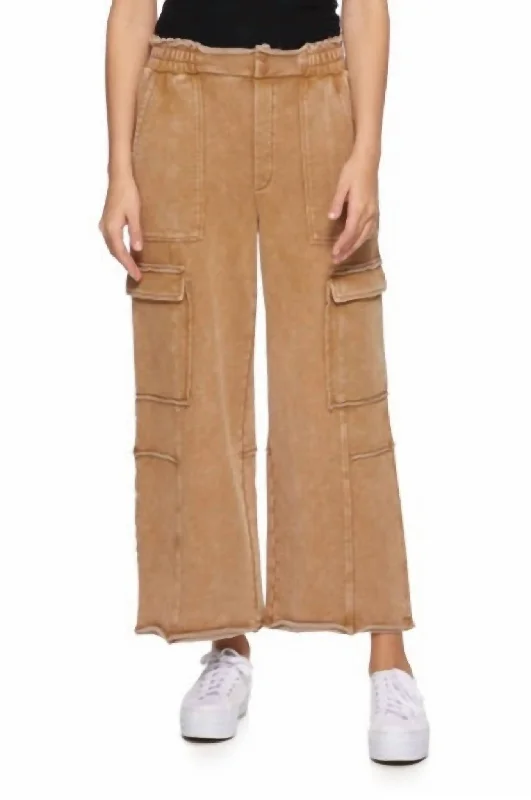 Dolly Vintage Washed Knit Cargo Pants In Brown