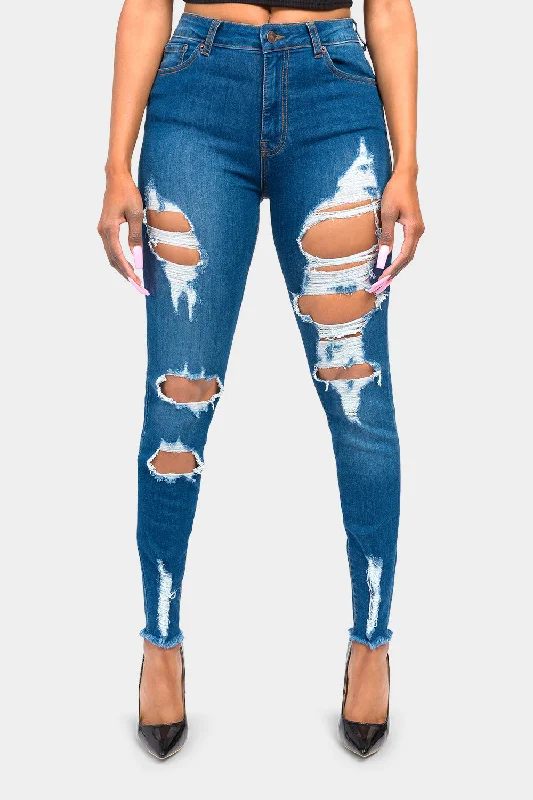 High Rise Destroyed Skinny Jeans