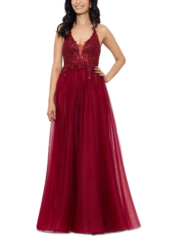 Juniors Womens Sequined Maxi Evening Dress