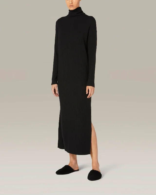 Sweater Rib Turtleneck Sheathe Dress In Black