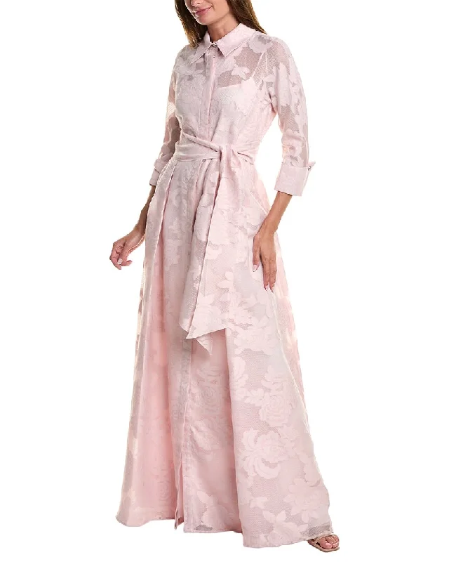 Teri Jon by Rickie Freeman Jacquard Lace Shirt Gown