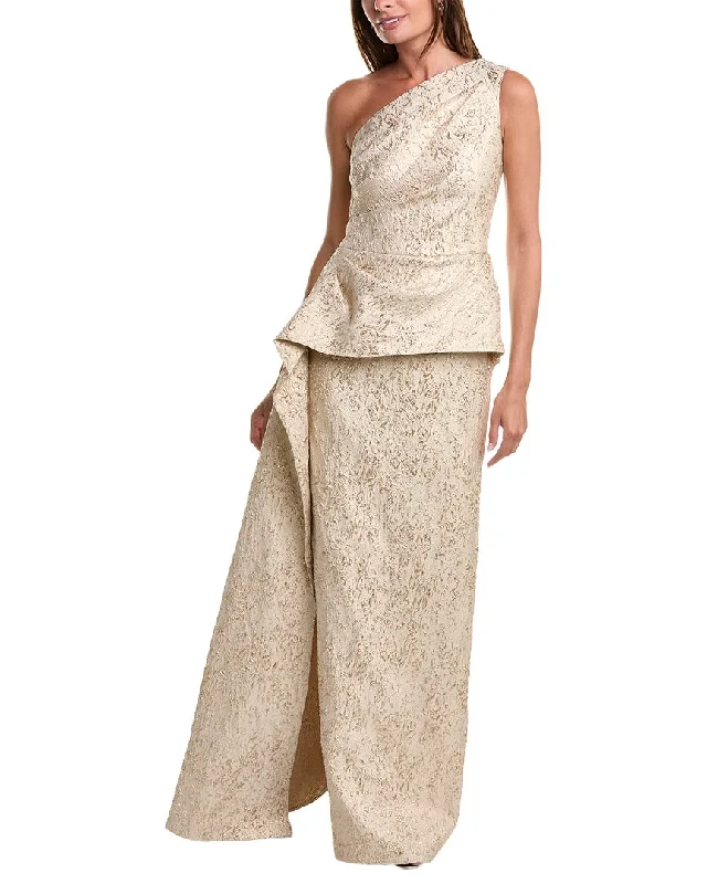 Teri Jon by Rickie Freeman Metallic Jacquard Gown