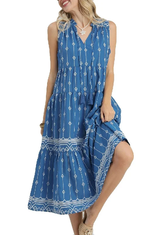 Umgee Women's Dresses A-Line Midi Dress with Tassel