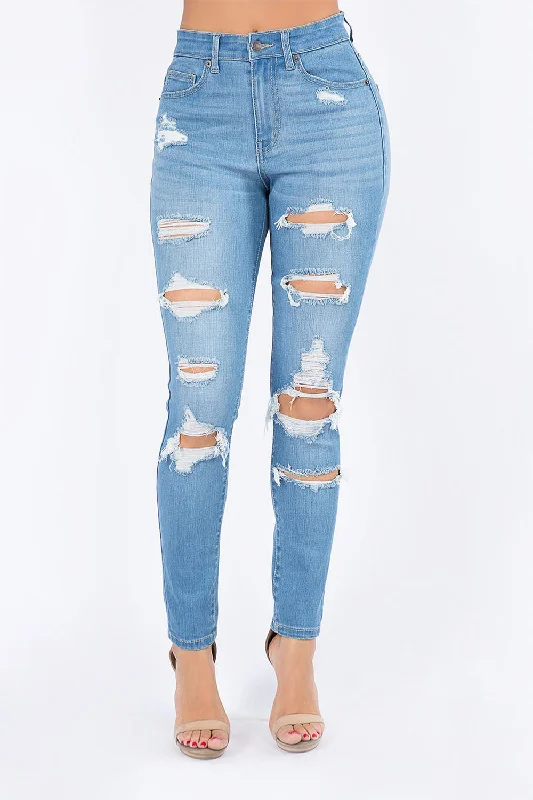 Women's Essential Unreleased Hem High Waist Distressed Skinny Jeans