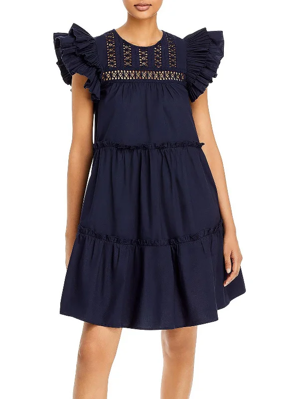 Womens Eyelet Above Knee Tunic Dress