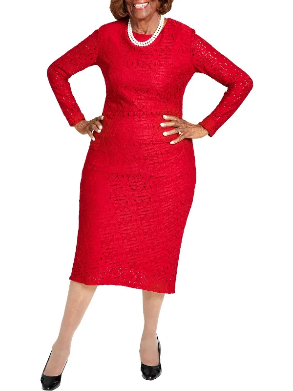 Womens Lace Crew Neck Bodycon Dress