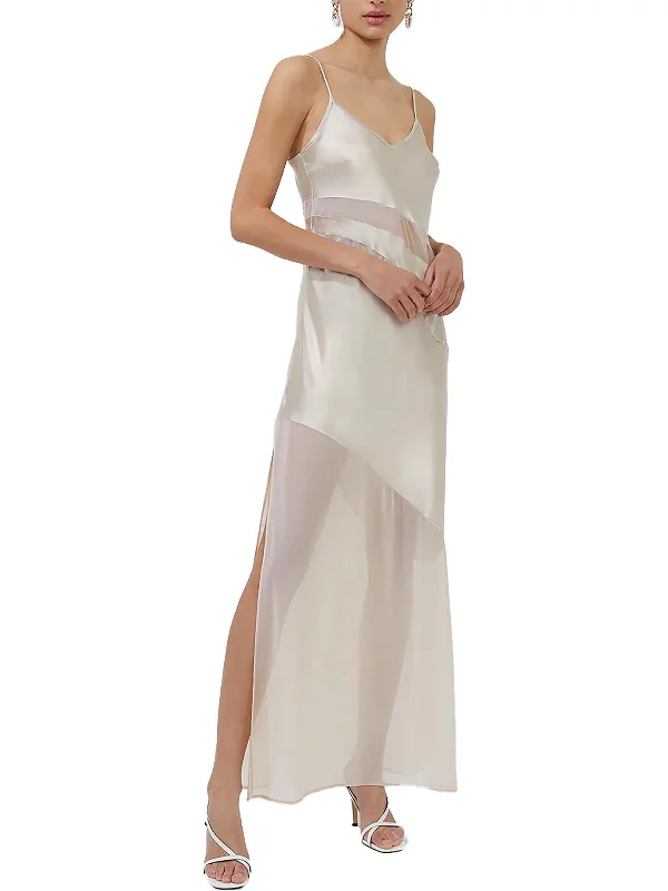 Womens Satin Mesh Slip Dress