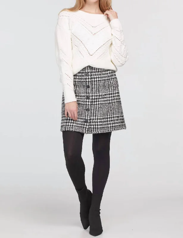 A-Line Skirt With Buttons In Black/white