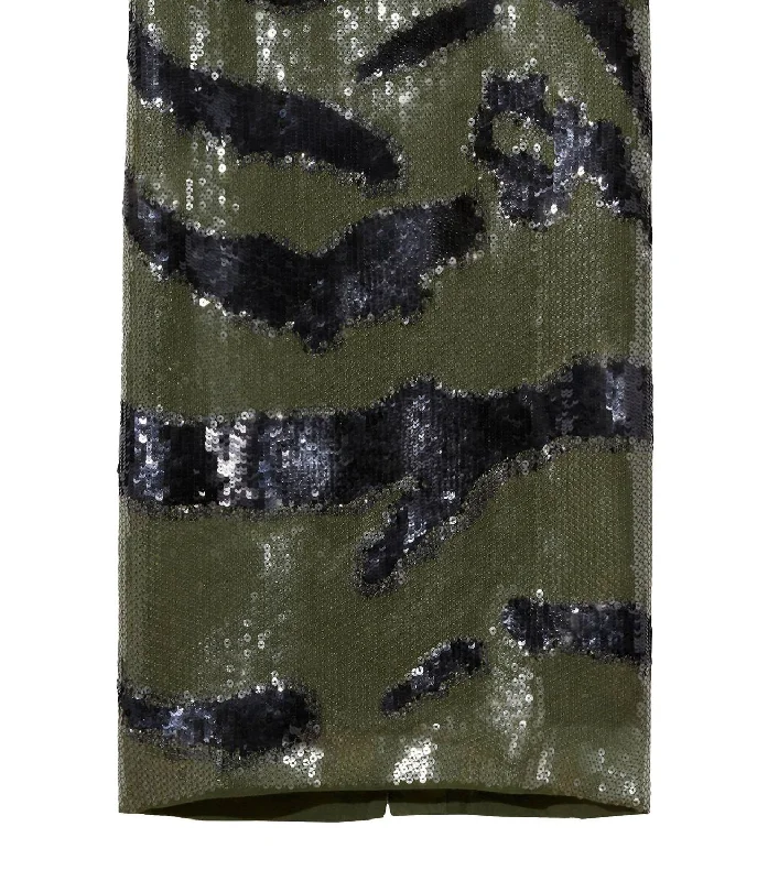 Bonne Zebra Sequin Skirt In Army Green/black